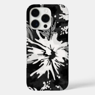 Coque iPhone 16 Pro Hibiscus peint Floral hawaïen noir et blanc