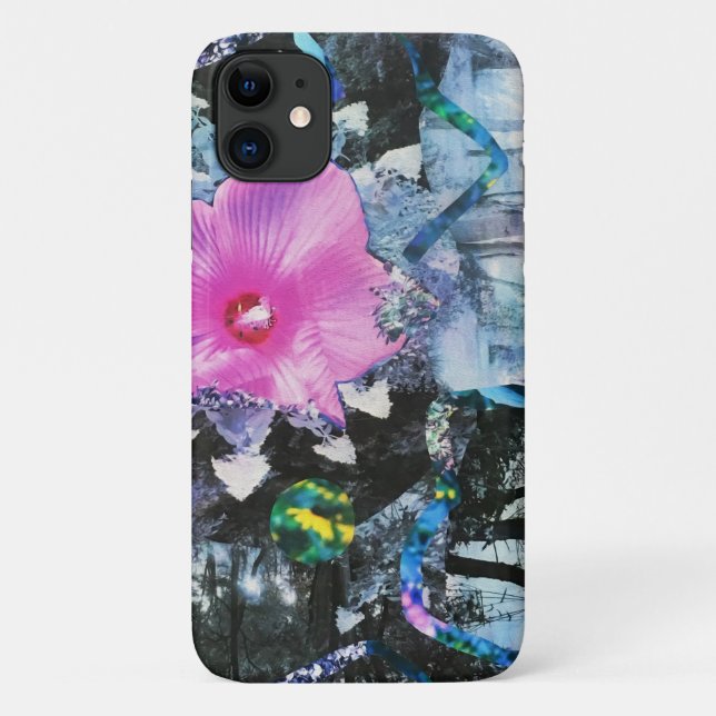 Coques Case-Mate iPhone Hibiscus rose Paysage noir et blanc Collage (Dos)