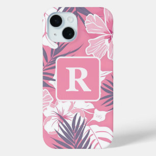 Coque Case-Mate iPhone Hibiscus rose tropical personnalisé Monogramme