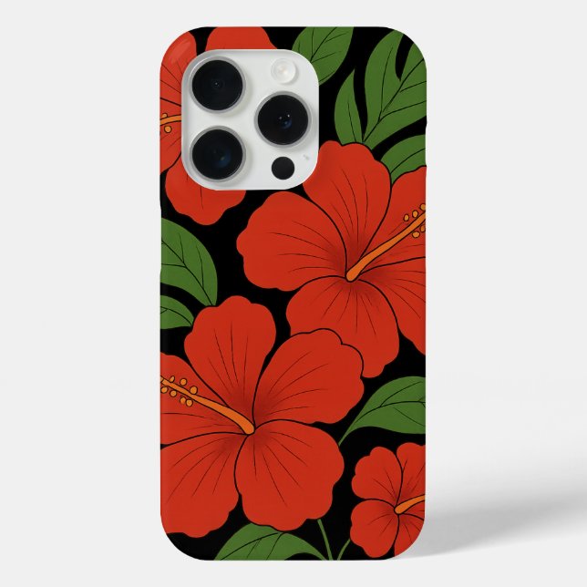 Coques Case-Mate iPhone Hibiscus rouge d'élégance tropicale sur noir (Verso)