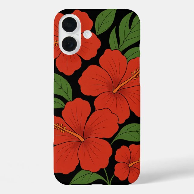 Coques Case-Mate iPhone Hibiscus rouge d'élégance tropicale sur noir (Verso)