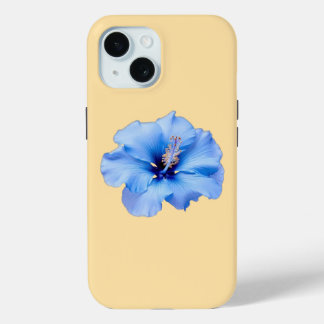Coque Case-Mate iPhone Hibiscus Tropical Bleu Vibrant sur Fond Jaune 