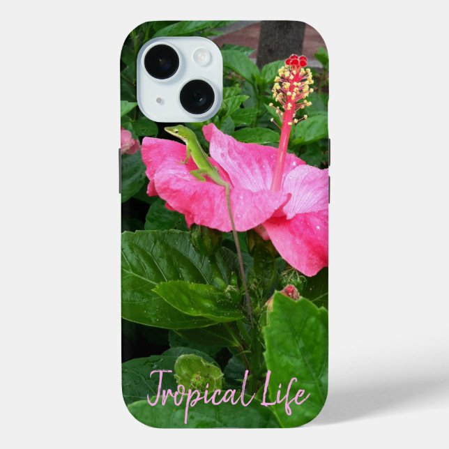 Coques Case-Mate iPhone Hibiscus Tropical Flower Anole Lizard Photo person (Verso)