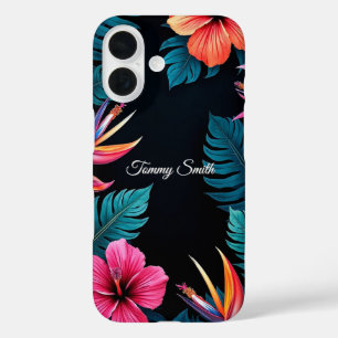 Coque Pour iPhone 16 Hibiscus tropicaux & Oiseau du Paradis Design flor