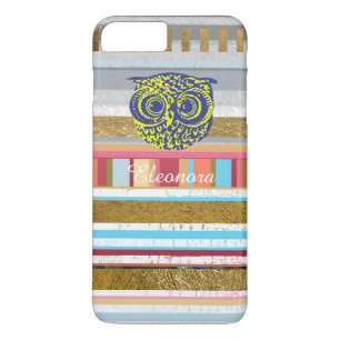 Coque iPhone 7 Plus hibou, bandes et nom