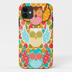 Coque iPhone 11 Hibou Boheme trois hiboux colorés