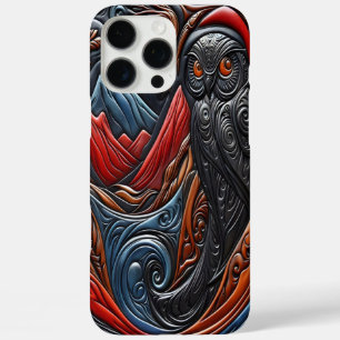 Coque iPhone 16 Pro Max Hibou dans un paysage de montagne stylisé et vibra