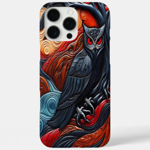 Coque iPhone 16 Pro Max Hibou et paysage surréaliste aux couleurs vives