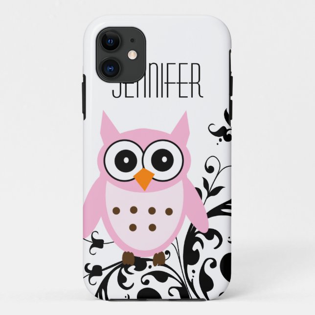 Coques Case-Mate iPhone Hibou rose mignon, votre nom, cas de l'iPhone 5 (Dos)