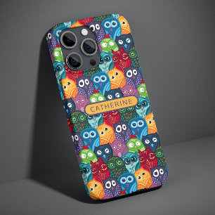 Coque Case-Mate iPhone Hiboux fantaisistes colorés mignons Nom personnali