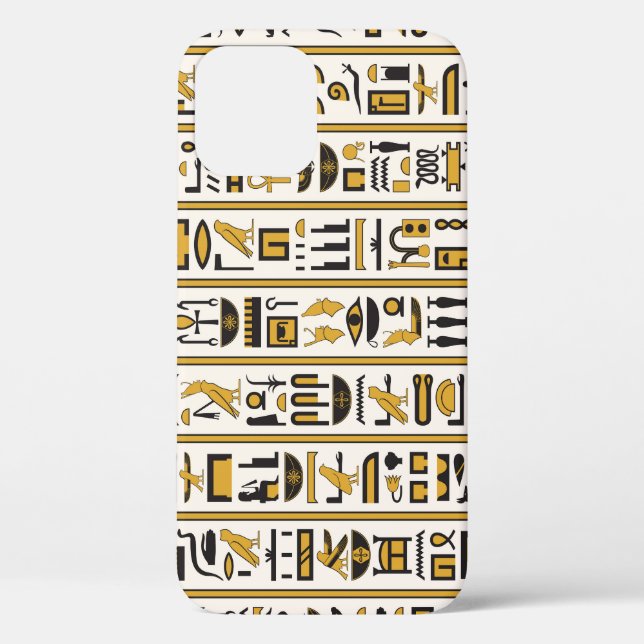Coques Case-Mate iPhone Hiéroglyphes égyptiens : Jaune-Noir Sans Seamless. (Verso)