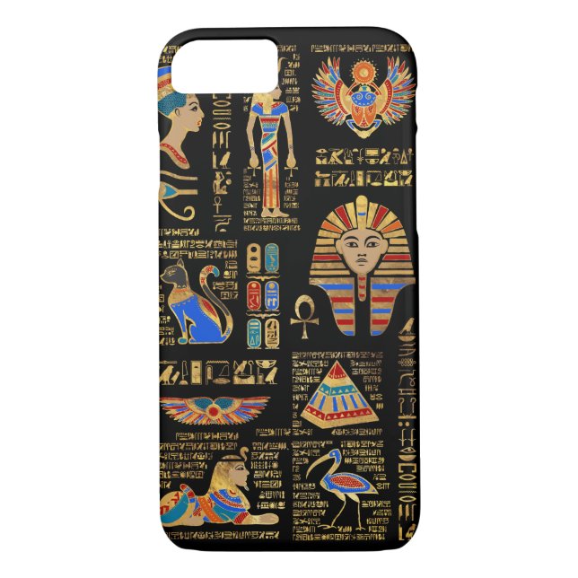 Coques Case-Mate iPhone Hiéroglyphes et divinités égyptiens en noir (Dos)