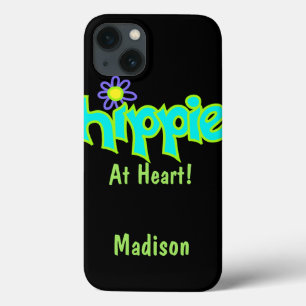 iPhone 13 Case Hippie au coeur Turquoise Nom Personnalisé