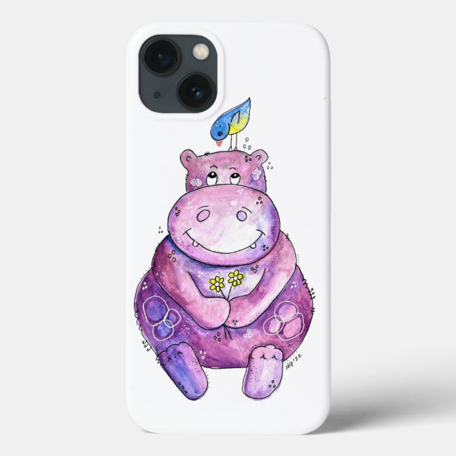 Coques Case-Mate iPhone Hippo mignon violet blanc (Verso)