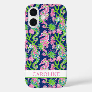 Coque Pour iPhone 16 Hippocampes à l'aquarelle Monogrammées