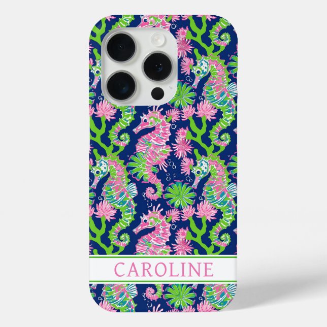 Coques Case-Mate iPhone Hippocampes à l'aquarelle Monogrammées (Verso)