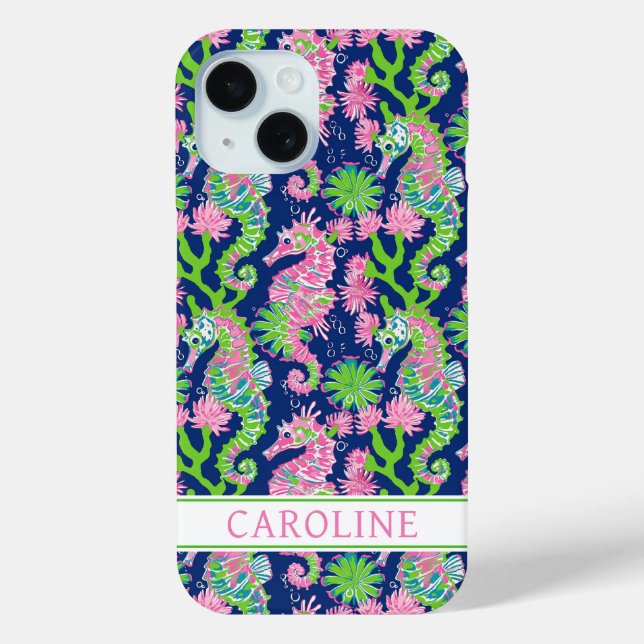 Coques Case-Mate iPhone Hippocampes à l'aquarelle Monogrammées (Verso)