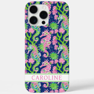 Coque iPhone 16 Pro Max Hippocampes à l'aquarelle Monogrammées