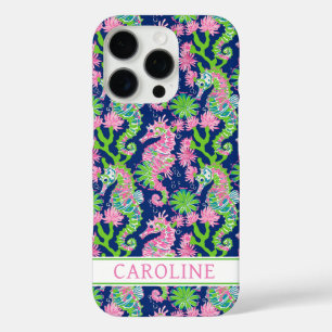 Coque iPhone 16 Pro Hippocampes à l'aquarelle Monogrammées