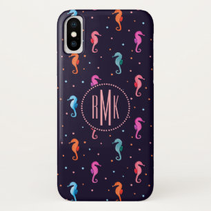 Coque Case-Mate iPhone Hippocampes d'aquarelle du monogramme sur le