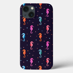iPhone 13 Coque Hippocampes d'aquarelle sur le motif de bleu