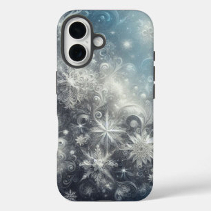 Coque Pour iPhone 16 Hiver Silver et Fléau de neige bleu