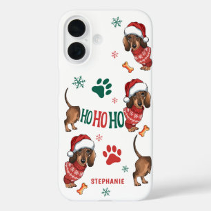 COQUE POUR iPhone 16 HO-HO DACHSHUND NOËL