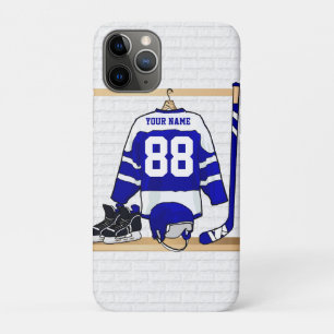 Coques Pour iPhone Hockey sur glace bleu et blanc personnalisé Jersey