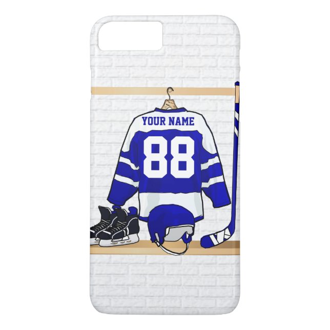 Coques Case-Mate iPhone Hockey sur glace bleu et blanc personnalisé Jersey (Dos)