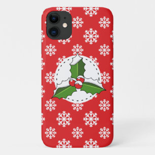 Case-Mate iPhone Case Holly Berry on Red White Snowflakes Pattern