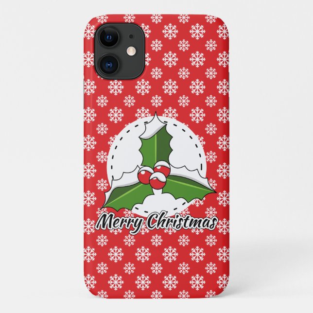 Coques Case-Mate iPhone Holly on Red White Snowflakes (Dos)