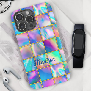 Coque iPhone 16 Pro Holographe élégant tendance fausse or géométrique