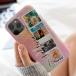 Case-Mate iPhone Case Holographie 4 photos grille nom de collage monogra<br><div class="desc">Moderne 4 photos grille nom de collage et monogramme rose parties scintillant ombre sur dégradé holographique avec un collage style cabine photo</div>