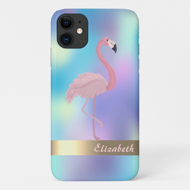 Coques Case-Mate iPhone Holographie du Flamant rose rose moderne (Dos)