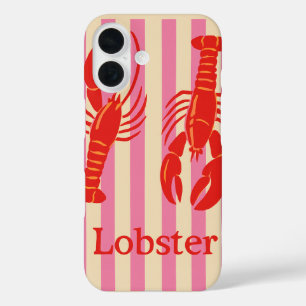 Coque Pour iPhone 16 Homard Pop Bold Crustacés sur Rayures de Bonbon