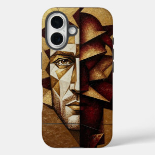 Coque Pour iPhone 16 Homme Cubiste Or Bourgogne - Abstrait Texturé