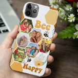 Case-Mate iPhone Case Honeypeb 6 Photo Collage Bee Happy<br><div class="desc">Boîtier photo personnalisé sur le thème des abeilles. Design amusant et heureux avec collage photo nid d'abeilles et "Bee Happy" en lettrage rétro. Le modèle photo est configuré pour ajouter 6 de vos photos préférées qui s'afficheront automatiquement dans les formes hexagonales. Le design est complet avec des abeilles bourdonnantes, des...</div>