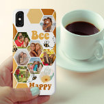 Case-Mate iPhone Case Honeypeb 7 Photo Collage Bee Happy<br><div class="desc">Boîtier photo personnalisé sur le thème des abeilles. Design amusant et heureux avec collage photo nid d'abeilles et "Bee Happy" en lettrage rétro. Le modèle photo est configuré pour ajouter 7 de vos images préférées qui s'afficheront automatiquement dans les formes hexagonales. Le design est complet avec des abeilles bourdonnantes, des...</div>