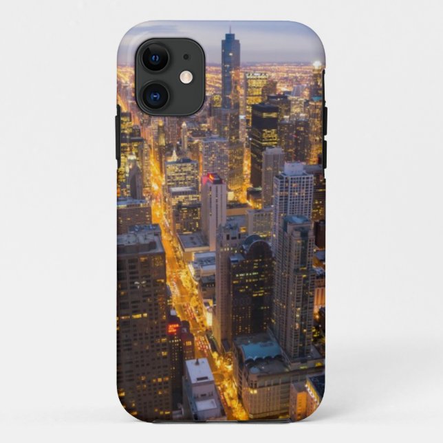 Coques Case-Mate iPhone Horizon du centre de Chicago au crépuscule (Dos)
