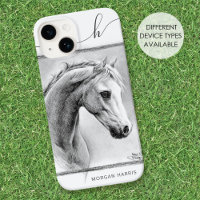 Horse Portrait Equine Charbon Dessin Monogramme