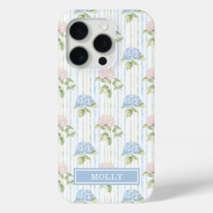 Coque Case-Mate iPhone Hortensia Bleu Aquarelle Rayures Personnalisé