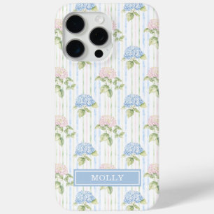 Coque Case-Mate iPhone Hortensia Bleu Aquarelle Rayures Personnalisé