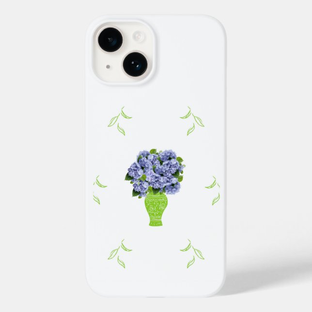 Coques Case-Mate iPhone Hortensia Bleu dans Motif Floral de Vase Vert (Verso)