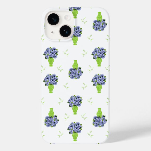 Coques Case-Mate iPhone Hortensia Bleu dans Motif Floral de Vase Vert (Verso)