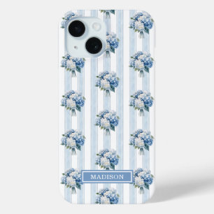 Coque Case-Mate iPhone Hortensias bleus sur rayures