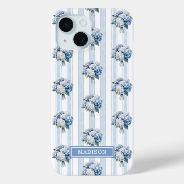 Coques Case-Mate iPhone Hortensias bleus sur rayures (Verso)