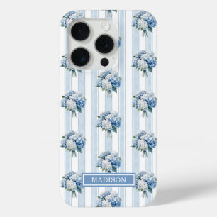 Coque Case-Mate iPhone Hortensias bleus sur rayures