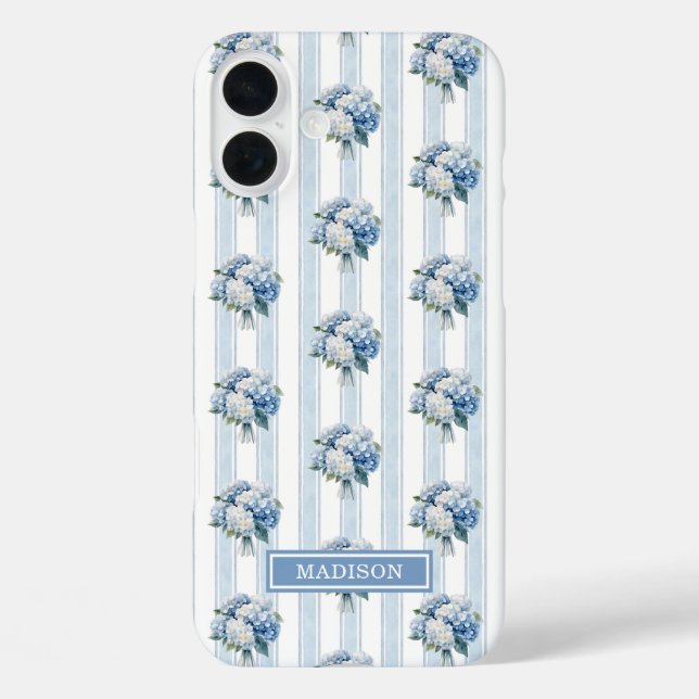 Coques Case-Mate iPhone Hortensias bleus sur rayures (Verso)