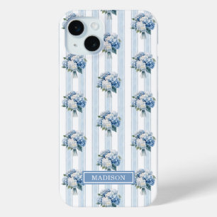 Coque Case-Mate iPhone Hortensias bleus sur rayures
