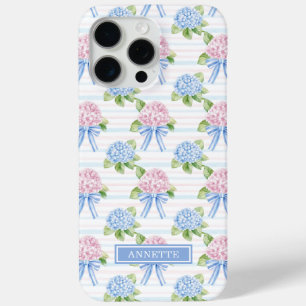 Coque Case-Mate iPhone Hortensias rayés bleu et rose